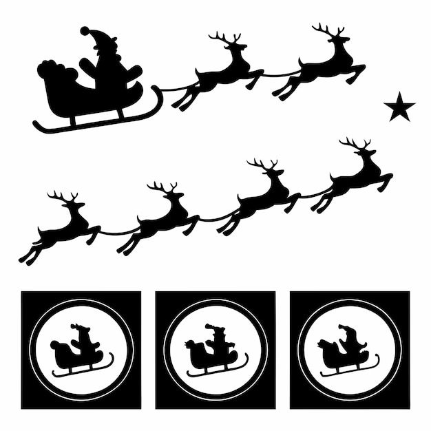 La silueta de Papá Noel y el reno
