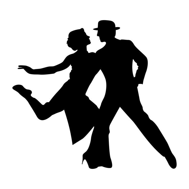 una silueta de una pareja bailando en el aire con las palabras "el hombre de blanco"