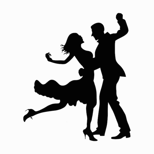 Silueta de una pareja bailando con la palabra baile en la parte inferior.