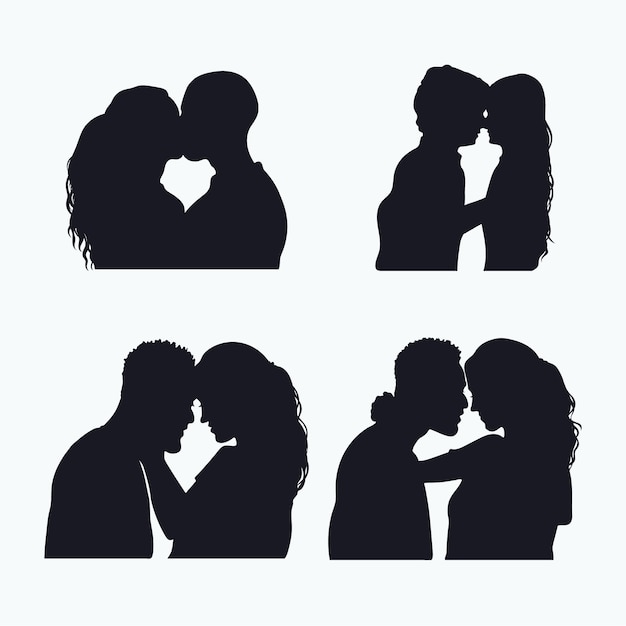 Vector silueta de pareja besándose de diseño plano