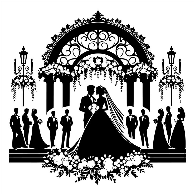 Silueta de la pareja de bodas dibujada a mano