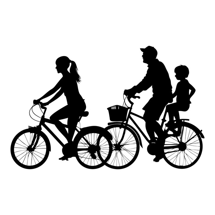 La silueta de una pareja de ciclistas aislada sobre un fondo blanco