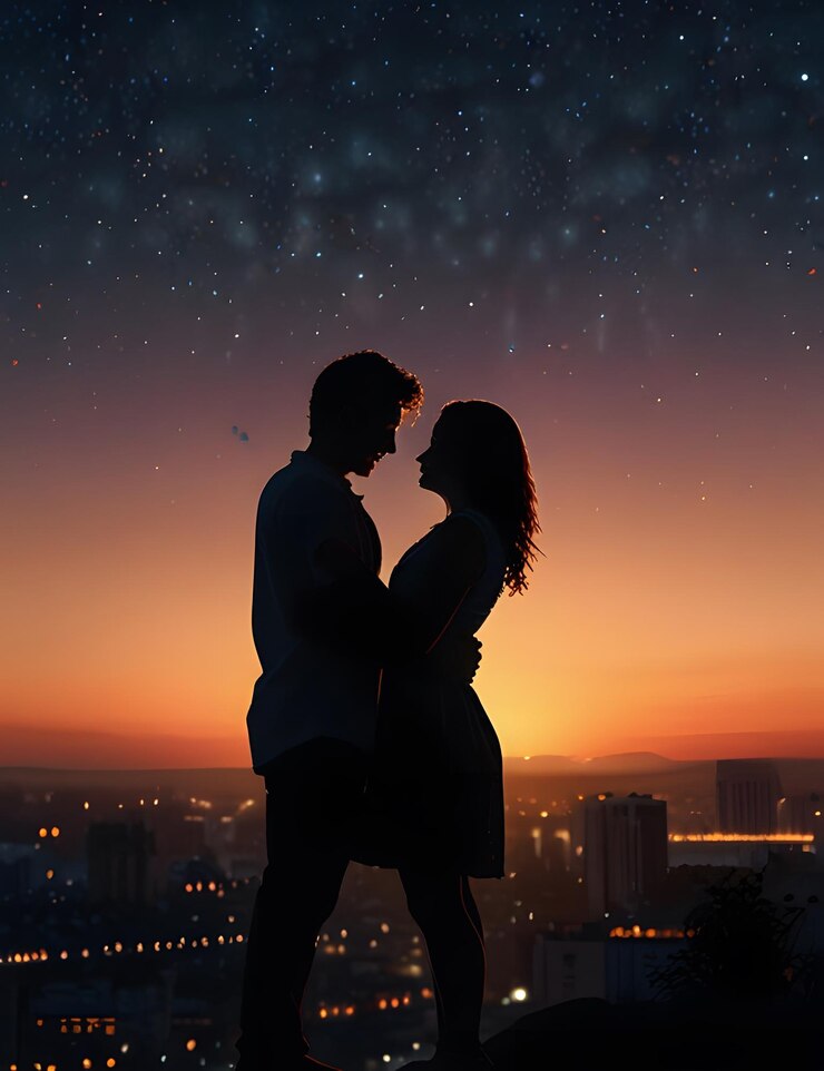 Vector silueta de pareja romántica al atardecer amor y romance en la hermosa luz de la tarde