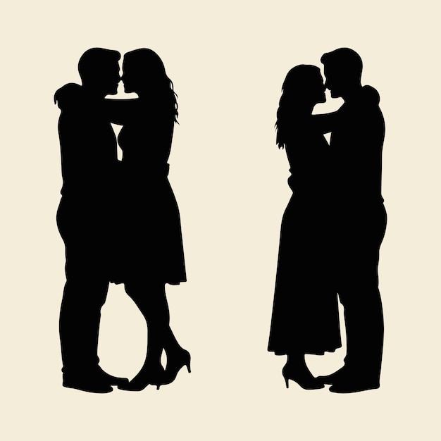 La silueta de una pareja romántica en la postura del amor
