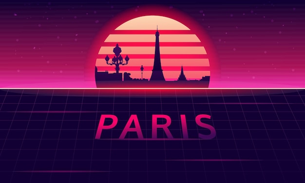 Silueta de París con fondo de puesta de sol