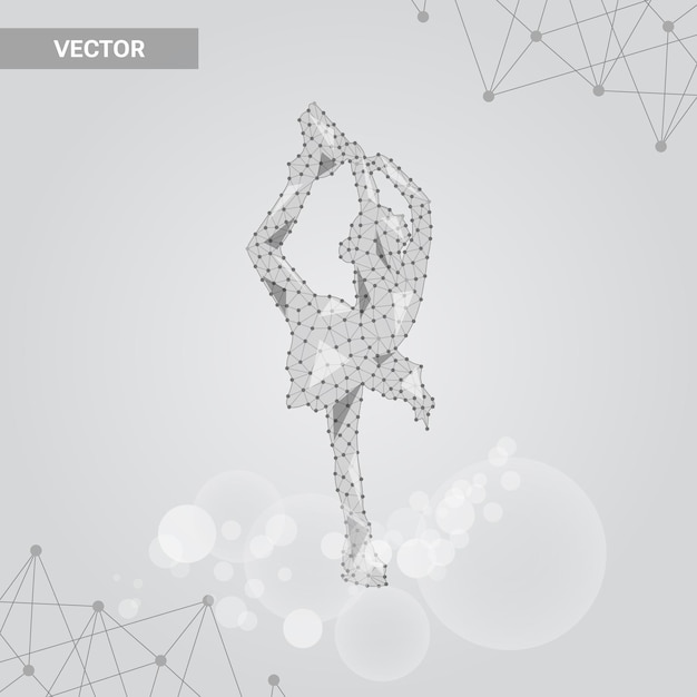 Silueta de un patinaje artístico sobre fondo gris que conecta puntos y líneas Estructura de conexión de luz Fondo de vector de baja poli