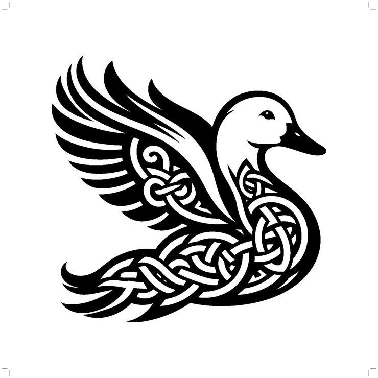 Vector silueta de pato en el animal nudo celta irlandés ilustración nórdica
