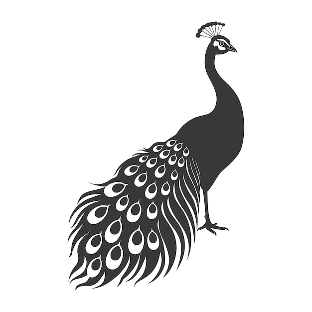 Vector silueta pavo real pájaros animales que levantan plumas cola color negro sólo