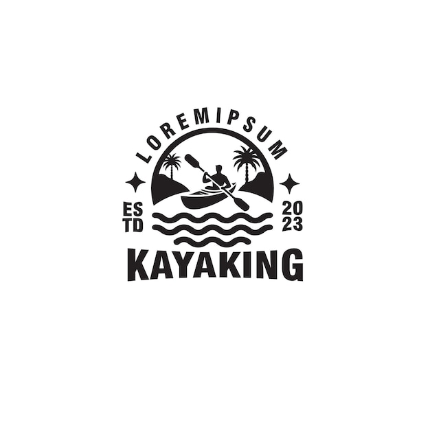silueta del pedal del bote de kayak de la corriente del río vector de diseño del logotipo del kayak