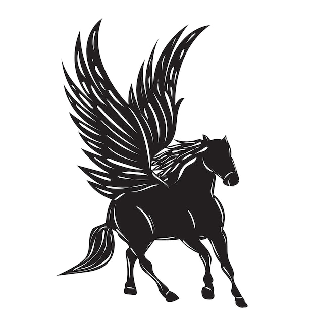 Vector silueta de pegasus en vector aislado de fondo blanco