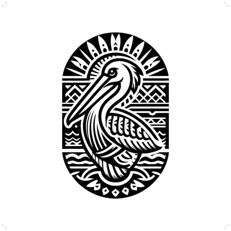 Vector silueta de pelícano en una ilustración tribal de la polinesia étnica animal