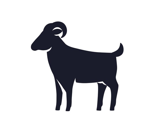 Silueta de perfil de cabra Sombra de animal forma negra vista lateral Símbolo del zodiaco chino horóscopo lunar oriental icono logotipo plantilla Ilustración vectorial plana aislada sobre fondo blanco