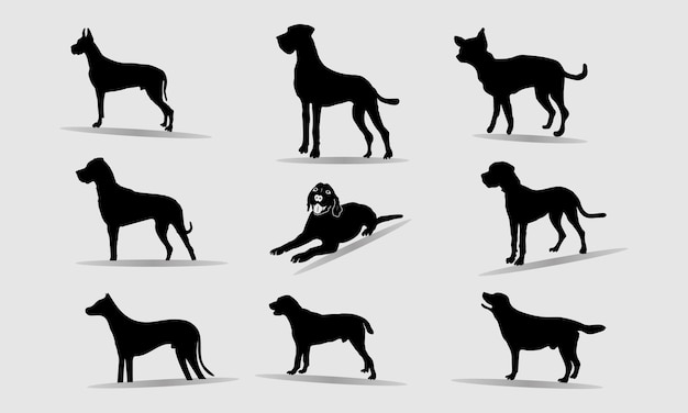 Silueta de perro y contorno de mascota en vector de fondo blanco