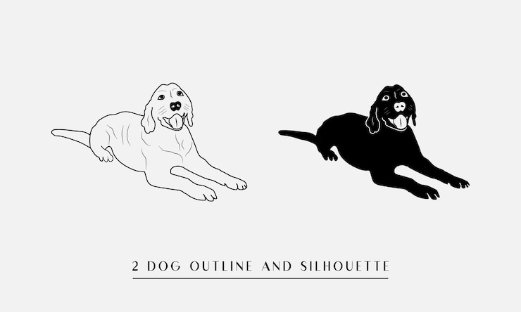 Silueta de perro y contorno de mascota en vector de fondo blanco