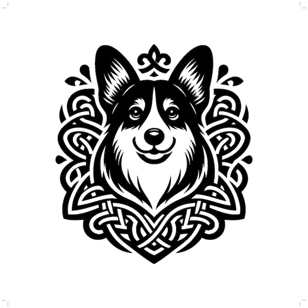 Silueta de perro Corgi en el nudo celta animal ilustración nórdica irlandesa