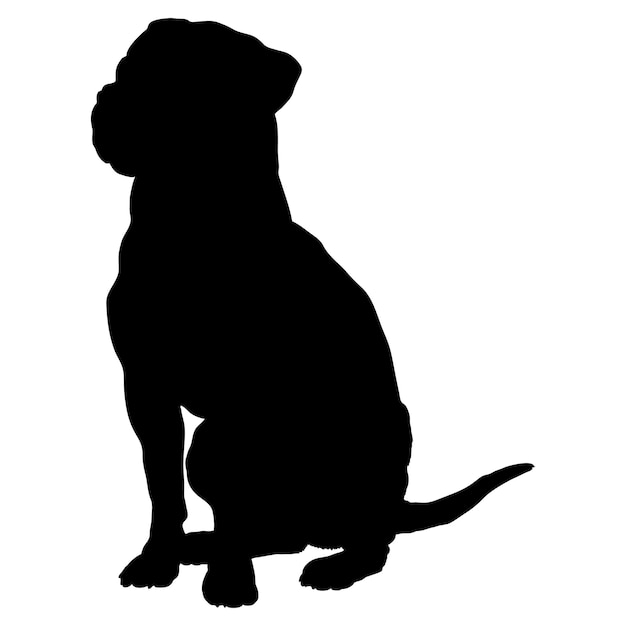 La silueta del perro es el vector del monograma del logotipo de las razas boxer sentadas.