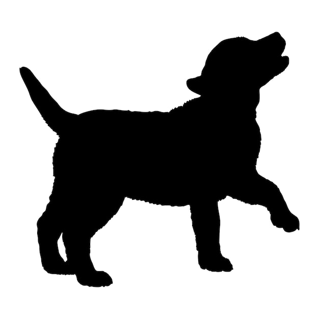 La silueta del perro es el vector del monograma del logotipo de las razas de cachorros.