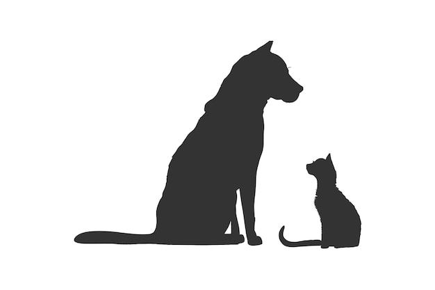 Vector silueta de un perro y un gato diseño de ilustraciones vectoriales