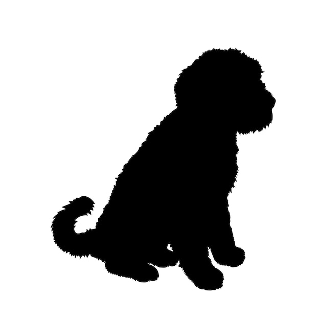 Silueta de perro raza de perro logotipo monograma de perro vector de cara de perro sentado Goldendoodle