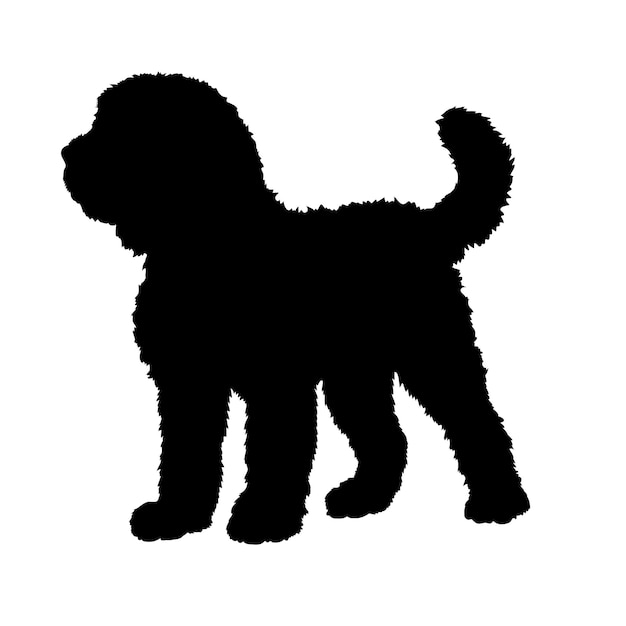 Silueta de perro raza de perro logotipo monograma de perro vector de cara de perro sentado Goldendoodle