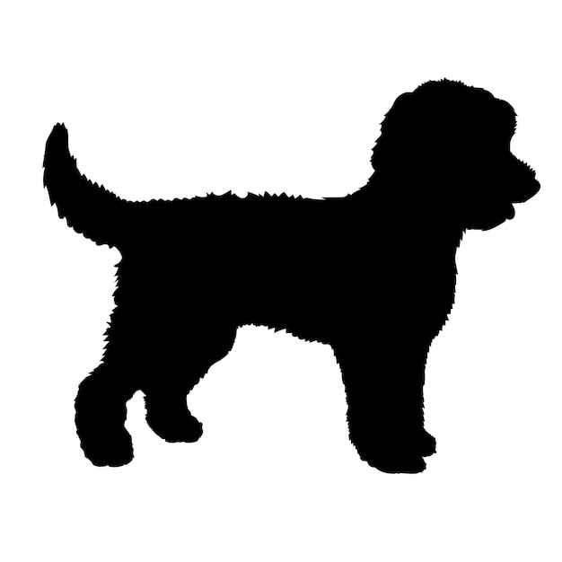 Silueta de perro raza de perro logotipo monograma de perro vector de cara de perro sentado mintiendo doble Doodle