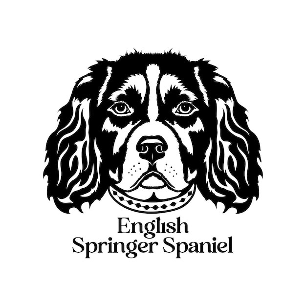 Silueta de perro Springer español inglés cabeza de perro cara de perro razas de logotipo monograma de perro vector