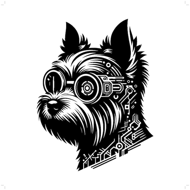 La silueta del perro Yorkshire Terrier en la ilustración futurista moderna del ciberpunk animal