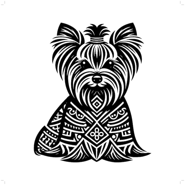 silueta del perro Yorkshire Terrier en la ilustración tribal de la polinesia étnica animal