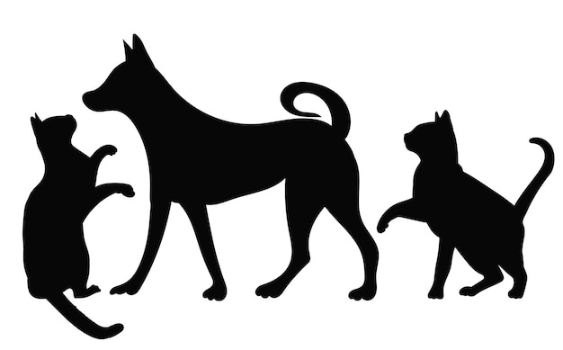 Silueta de perros y gatos en vector aislado de fondo blanco