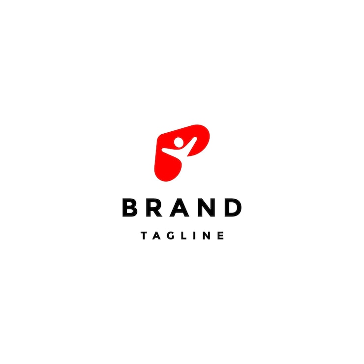 Vector silueta de persona dentro de la letra p diseño de logotipo letra p con silueta de hombre con brazo abierto dentro