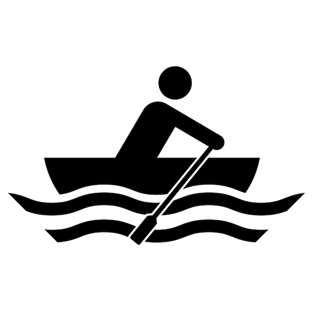 Silueta de una persona remando en las olas del agua