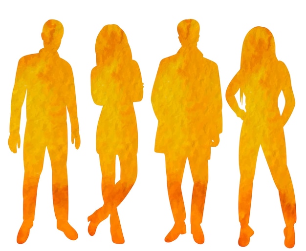 Silueta de personas acuarela sobre fondo blanco vector aislado