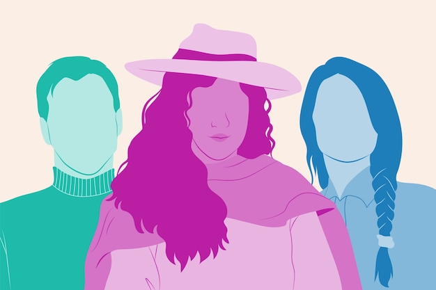 Silueta de personas internacionales dibujada a mano