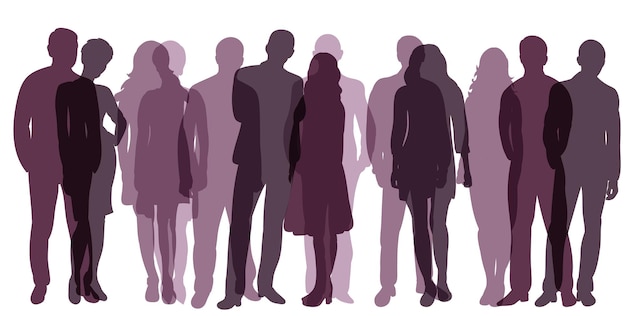 Silueta de personas de pie en el vector de fondo blanco