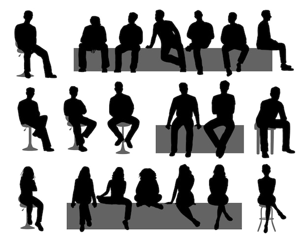 Silueta de personas sentadas hombre y mujer sentados en una silla silueta vectorial