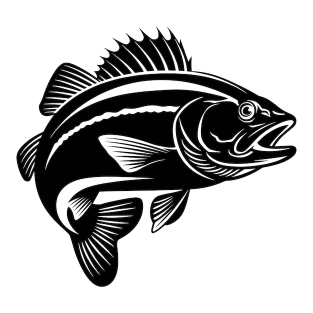 Una silueta de pez a rayas feroz, vector aislado y logotipo de pez cabeza de toro Elemento de diseño vectorial