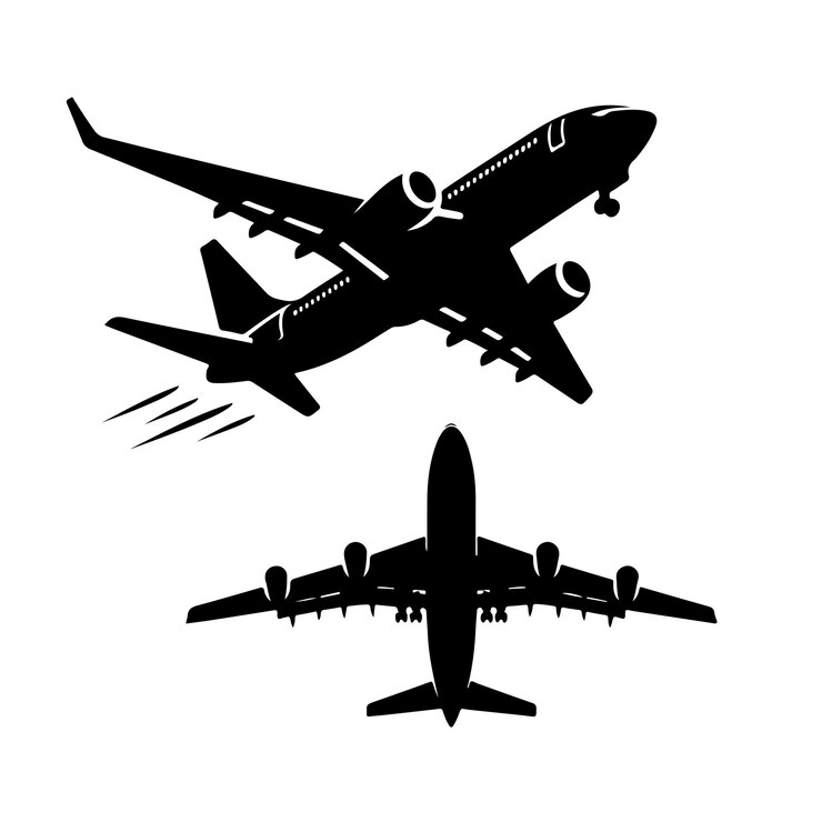 silueta de plano en una ilustración vectorial de fondo blanco