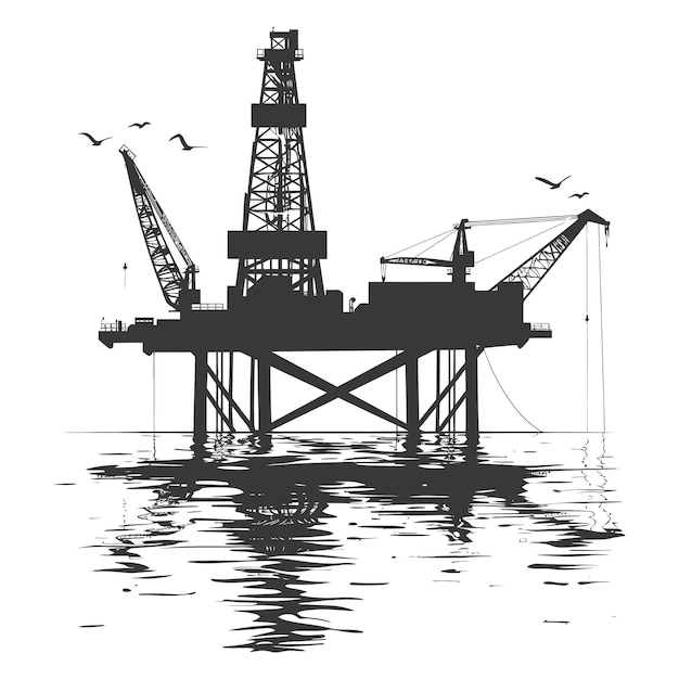 silueta de la plataforma petrolera o de la perforación petrolera en el mar color negro sólo