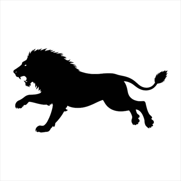Silueta de un poderoso león corriendo representado en un audaz diseño vectorial en blanco y negro