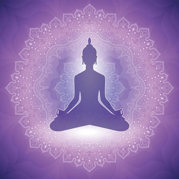 Vector silueta de la posición del loto de yoga ilustración vectorial de meditación o meditación concepto de chakras