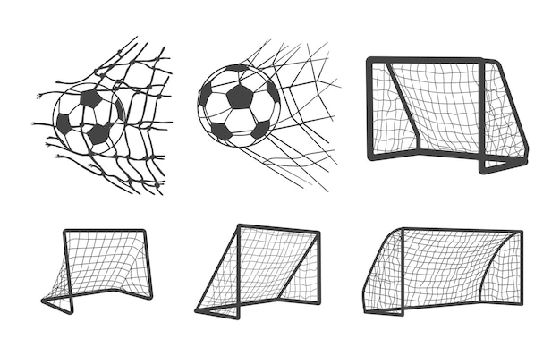Silueta del poste de la portería de fútbol La red de fútbol con siluetas de la pelota Vector de la red de fútbol