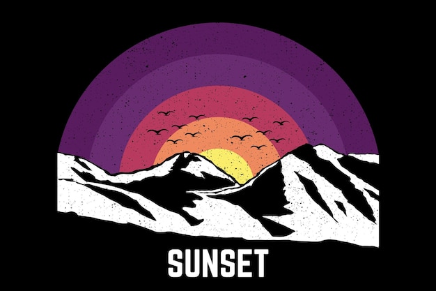 silueta, puesta del sol, montaña, retro, vendimia