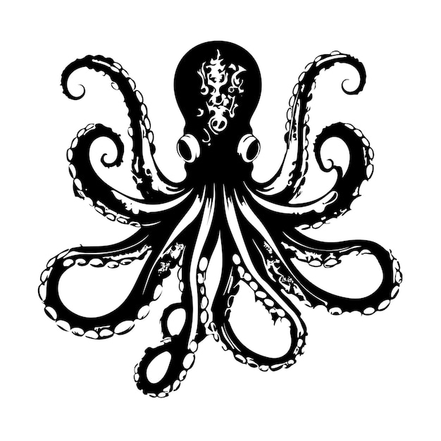 Silueta de pulpo dibujada a mano de arte vectorial de ilustración con fondo blanco