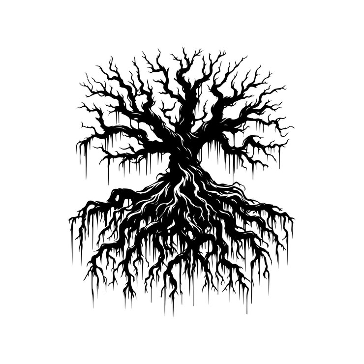 la silueta de la raíz del árbol del horror vactor