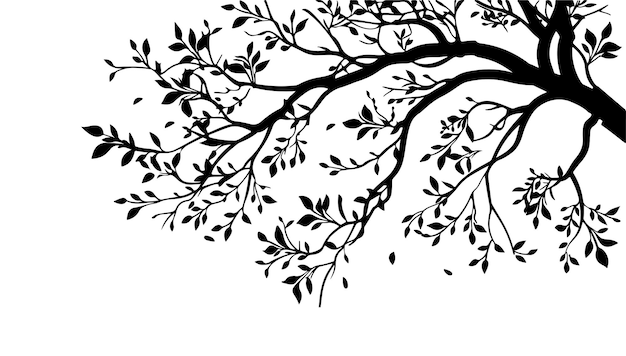 Silueta de ramas de árboles aisladas sobre un fondo blanco Ilustración vectorial de diseño y elemento forestal