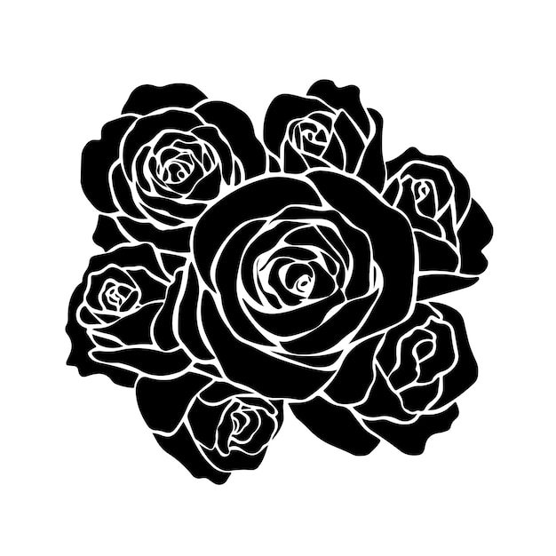 La silueta del ramo de rosas negras