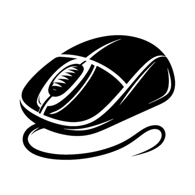 Silueta de ratón de computadora negra Vector sobre fondo blanco
