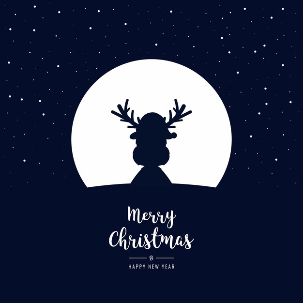 Vector silueta de reno noche de invierno gran luna texto de felicitación de navidad