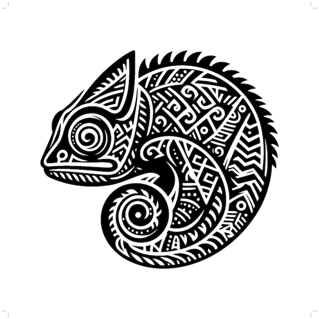 silueta de reptil camaleón en la ilustración tribal de la polinesia étnica animal