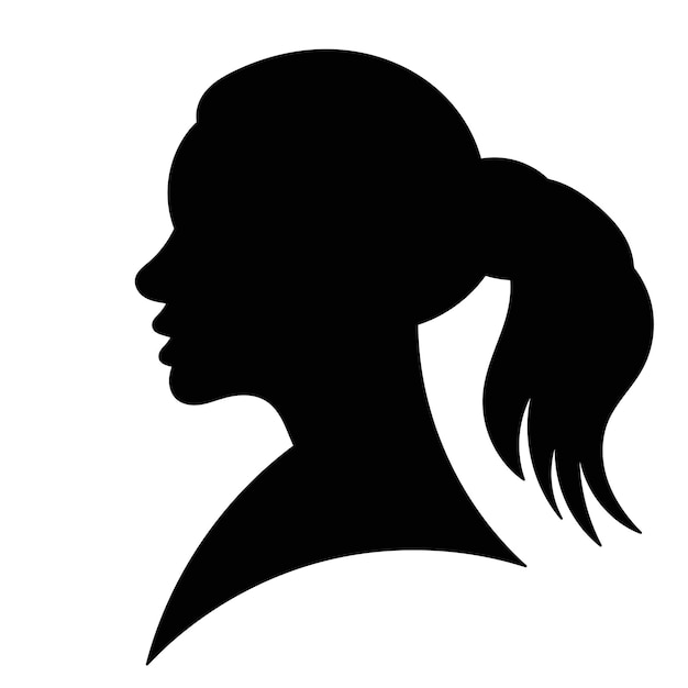 silueta, retrato, mujer, niña, vector